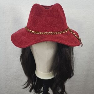 Alexis Bendel Chenille Red Hat Floppy Fedora Style Hat NWT